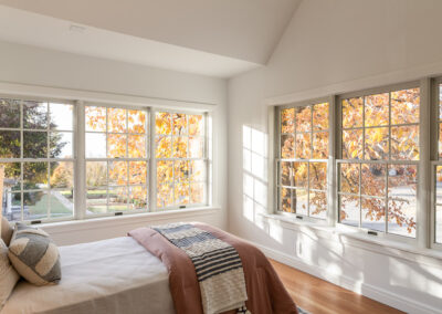 Bright and airy bedroom with fall colors