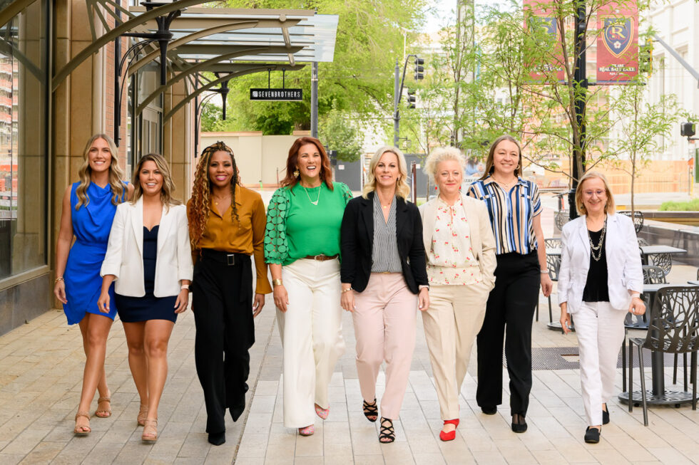 Corporate Team Portrait - Walking towards the camera in bright clothing
